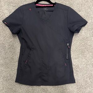 Cherokee Black Scrub Top with Pink Accents